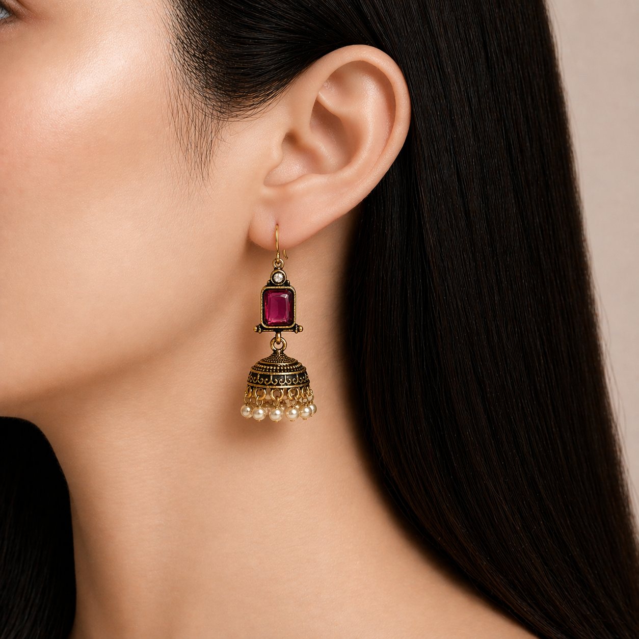 Ruby Jhumki Drop Earrings