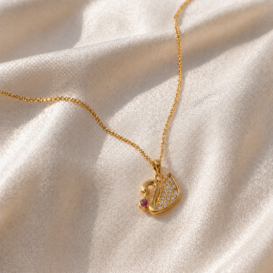 Ruby Swan Charm Pendant Necklace