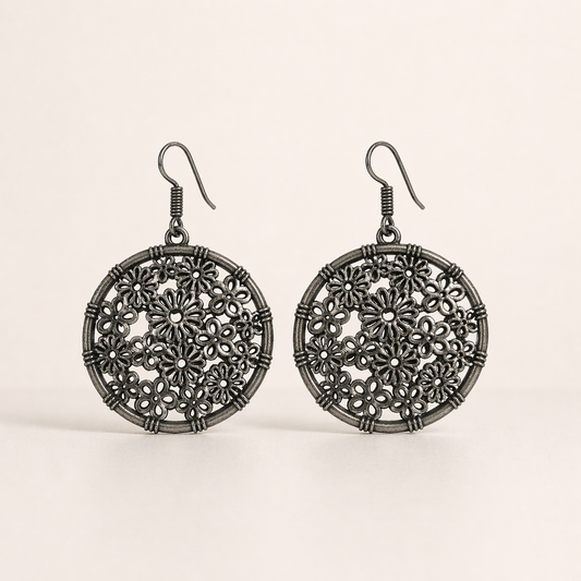 Floral Filigree Disc Earrings