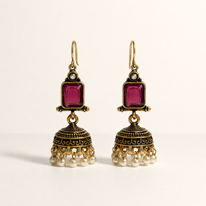 Ruby Jhumki Drop Earrings