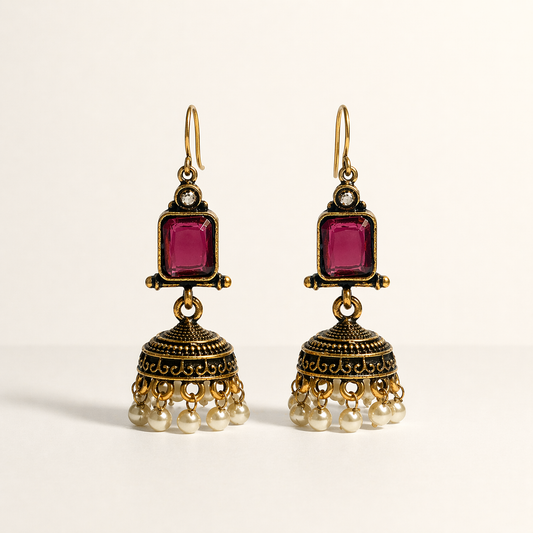 Ruby Jhumki Drop Earrings