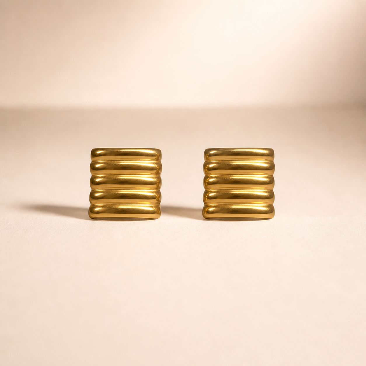 Golden Ribbed Statement Studs