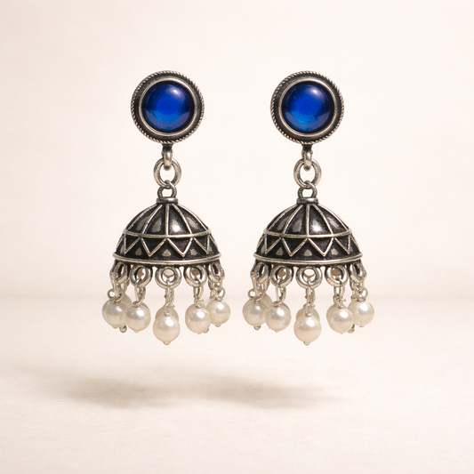 Blue Stone Pearl Jhumka Earrings