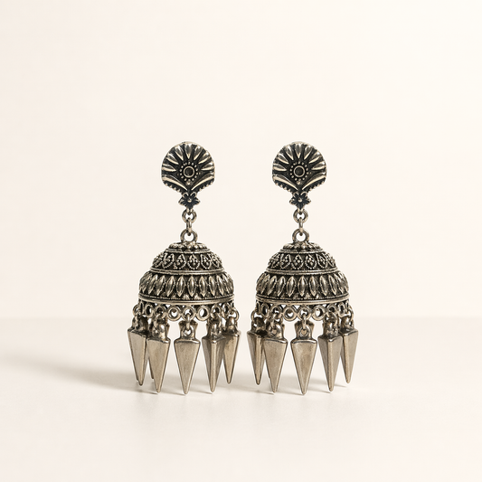 Oxidised Spike Jhumka Earrings
