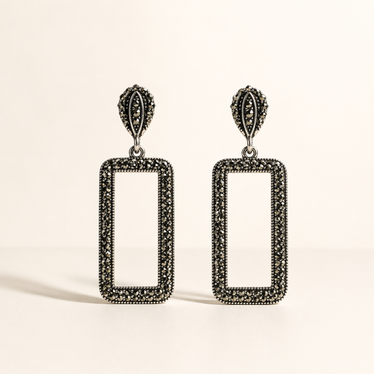 Vintage Marcasite Frame Drop Earrings