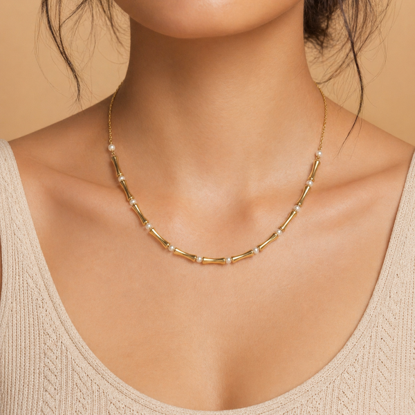 Pearl Bamboo Bar Necklace