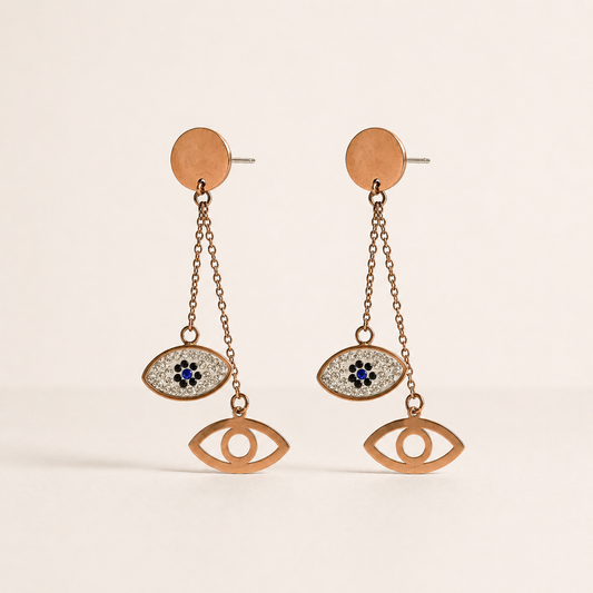 Dual Evil Eye Drop Earrings