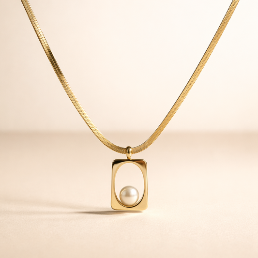 Geometric Pearl Pendant Necklace